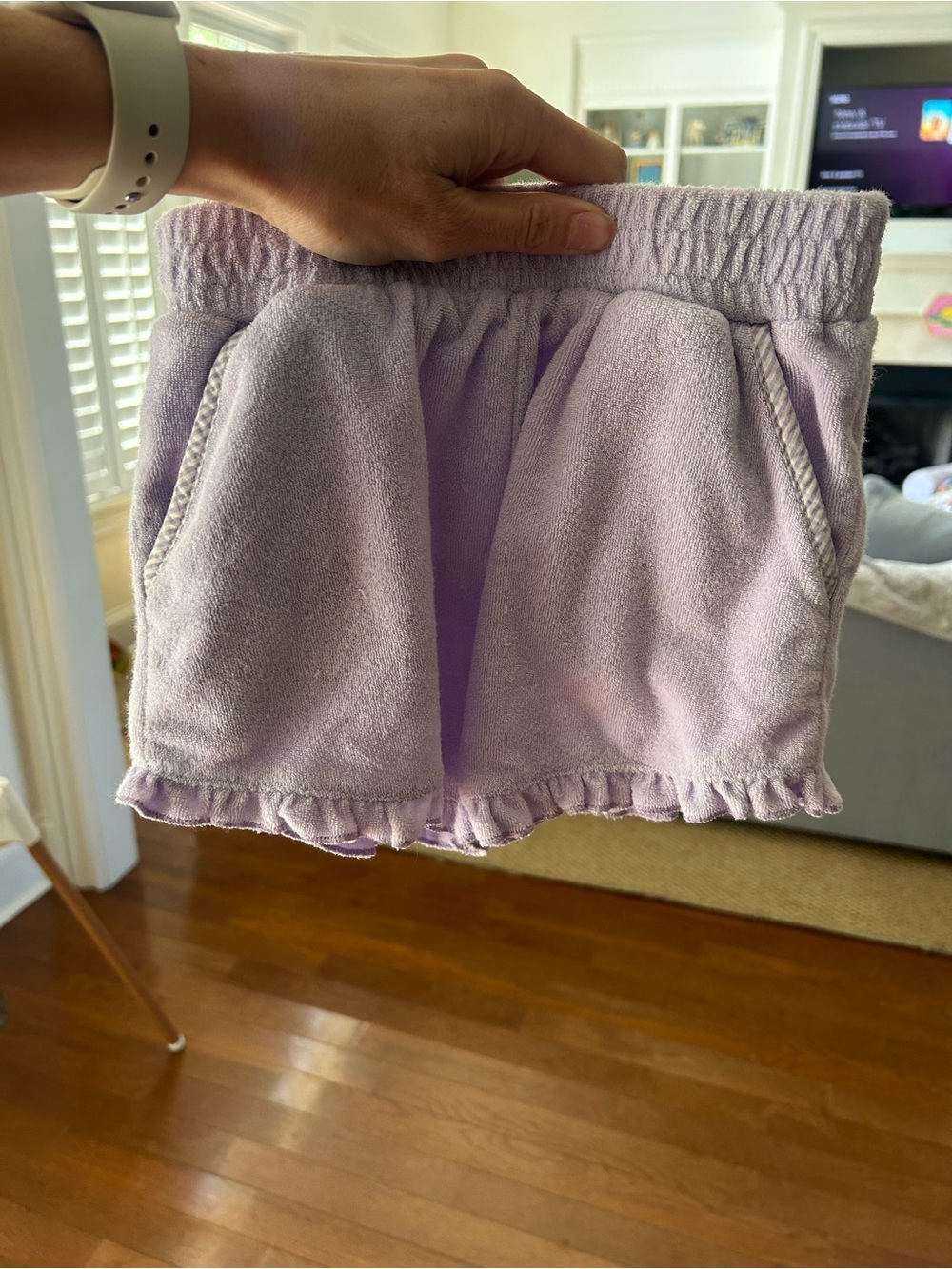 Kids Lavender Terry Shorts with Ruffle Hem
